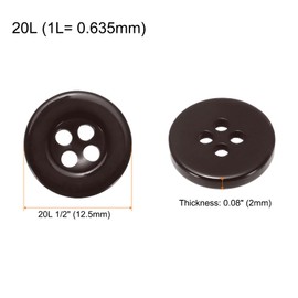 HARFINGTON 10pcs 20L Sewing Buttons 1/2"(12.5mm) Resin Round Flat 4-Hole Craft Replacement Buttons for Coats Sewing Clothing and DIY, Dark Brown
