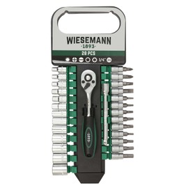 WIESEMANN 1893 Socket Spanner Set 28 Pieces with 1/4 Inch Ratchet, 8 mm - 32 mm Hex Bit Inserts and Extension 100 mm Made of Chrome Vanadium Steel with Holder I 80102