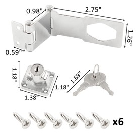 HOWDIA 3 Inch Keyed Door Lock Hasp Latch, Stainless Steel Heavy Duty Cabinet Locks with Keys, Fit for 90/180 Degree Install, Double Hinge Hasp for Cabinets, Barn Doors