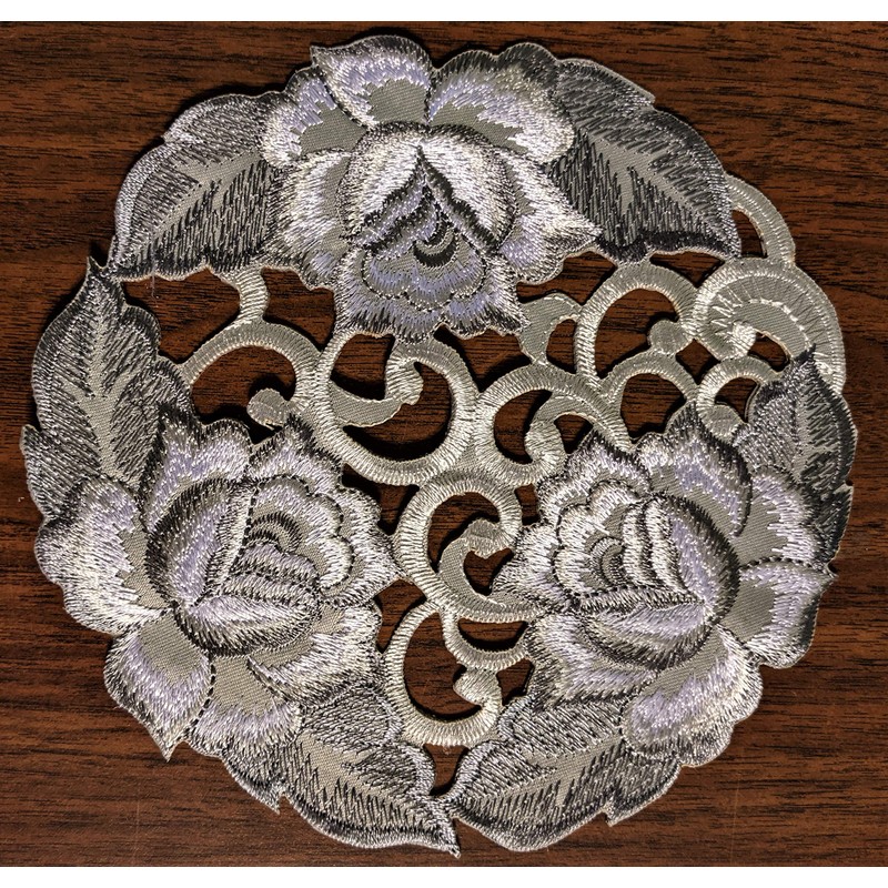 Doily Boutique Round Doily with Cutwork Gray and Silver Roses