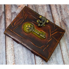 India House - Handmade Leather Journal Embossed Perfect for Calligraphy, Poetry, Guest Book or Instagram | With Macrame Bookmark (design 16)