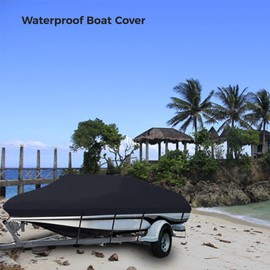 Bass Boat Cover, All-Weather Mooring and Trailering Boat Cover for V-Hull Runabouts Outboards and I/O Bass Boats, Fits up to 17-19ft Long and 96in Wide,Black
