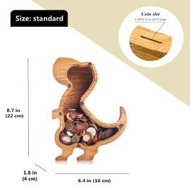 WOODPRESENTS Wooden Trex Dinosaur Piggy Bank for Boys Girls | Expertly Handcrafted Wooden Tyrannosaurus Piggy Bank Durable Oak w Plexiglass Side for Building Money Habits (Standard)