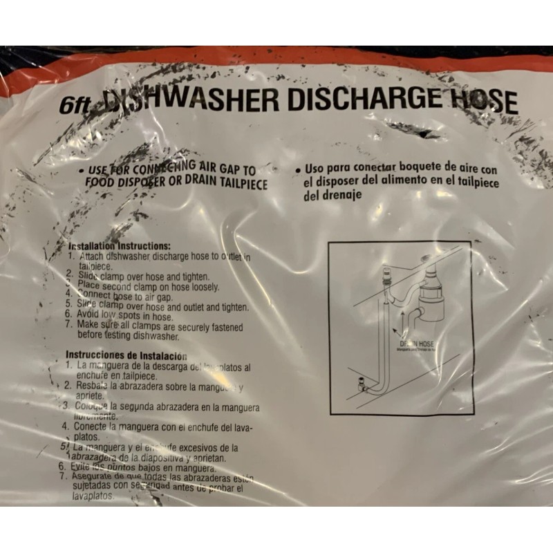 Eastman 6ft Dishwasher Discharge Drain Hose Reinforced Rubber 7/8" ID