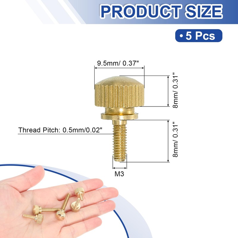 sourcing map 5Pcs Brass Knurled Thumb Screws, M3x8mm Shoulder Bolts