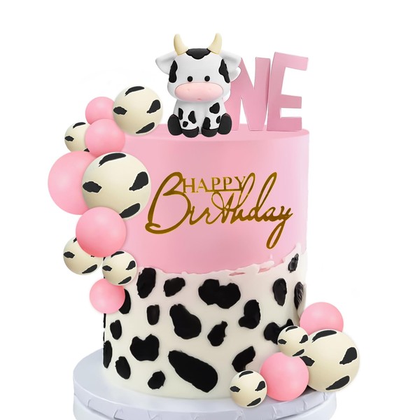 MEMOVAN - Decoración para tartas de vaca, 14 unidades, decoración para tartas de granja, con cifras en miniatura, con estampado de vaca, para niñas, vacas, granjas, baby shower, suministros para fiestas de cumpleaños