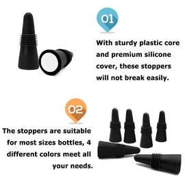 ANIN 8 pcs of Wine Stoppers, Reusable Silicone Beverage Bottle Sealer Replacement with Grip Top for Cork to Keep the Wine Fresh - Black