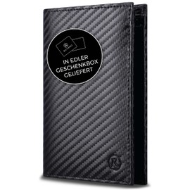 RUTAKO® Men's Leather Wallet with RFID Protection, Large Wallet with Coin Compartment, 12 Compartments, Genuine Leather Wallet for Men, Wallet, carbon black, Portrait