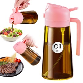YARRAMATE 16oz/470ml Dark Brown Oil Sprayer for Cooking with Stickers, Food-grade Premium 2 in 1 Olive Oil Dispenser Bottle for Kitchen Gadgets, Air Fryer, Salad, Frying, BBQ (Pink)
