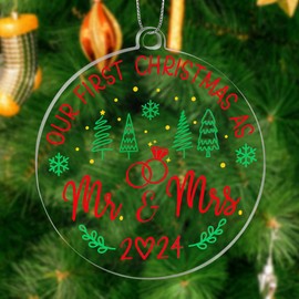 for Couple Christmas Tree Hanging Ornament Our First Christmas As Mr Mrs 2024 Bridal Shower Gift Newlywed Keepsake Acrylic Home Decor Crystal Marriage Keepsake