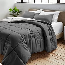 Comfy 1 Piece Oversized King Down Alternative Comforter Set | Beautiful 2 Toned Boxed Stitched Light Weight Reversible | All Seasons Hotel Bedding Fluffy Plush | Luxurious Feel, Slate Grey Color