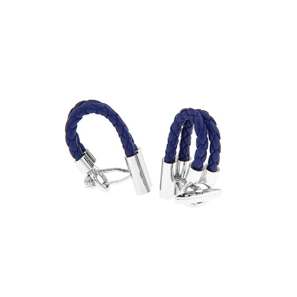 MRCUFF - Gemelos de cuero trenzado, color azul en una caja de regalo y paño de pulido