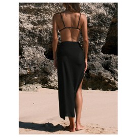 Verdusa Women's Beach Vacation Clothes Sarong Pareo Crochet Swimsuit Cover Ups Skirts Black Small