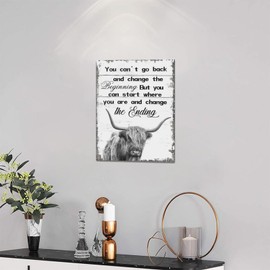 Inspirational Quotes Wall Art Motivational Highland Cow Pictures Painting Decor Modern Canvas Prints Framed Artwork Home Decoration for Bathroom Bedroom Living Room Office 12"x16"