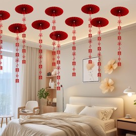 HannaFires 24PCS Chinese Wedding Room Decoration Set – Double Happiness Wall Hanging & Ceiling Garland for Newlywed Living Room & Home Decor, Chinese Wedding Party