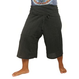 Thai Fisherman Shorts Single Color 100% Cotton-Mix Unisex for Men and Women with One Side Pocket Black
