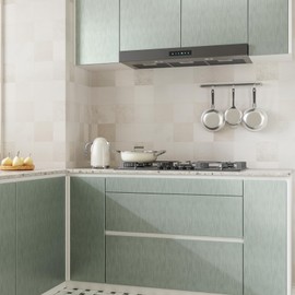 CRE8TIVE Metallfolie Mintgrün Selbstklebende Tapete Edelstahl Gebürstet Hellgrün Folie für Möbel Klebefolie Küche Wasserfest Hitzebeständige Folie Arbeitsplatte Badezimmer Schrankfolie 30cm x 200cm