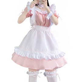 Aurueda Maid Costume Anime Cosplay Maid Outfit French Maid Dress With Apron Headgear Neck Ring Leg Ring Sleeve Ring