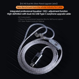 KZ M2 Cable de actualización chapado en plata de doble micrófono, tipo C, cable de repuesto IEMs chapado en plata, cable de extensión de repuesto para auriculares ZAS ZAX ZAR ZS10 Pro de 2 pines de