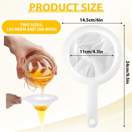 2 Pcs Fine Mesh Strainer Nylon Sieves for Cooking Fine Mesh Sieve with Plastic Handle for Juicing Coffee Nut Milks Milk Butter and Cheese White (120 and 200 Mesh)
