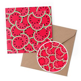 1 x Greeting Card & 10 cm Round Sticker Set - Watermelon Fruit Healthy Living - Birthday Thank You Friend Lover Fan Mum Dad Kids #14765