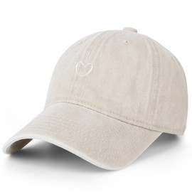 Vintage Washed Baseball Cap Women - Adjustable Distressed Twill Soft Cotton Ladies Hat Cute Love Heart Embroidered