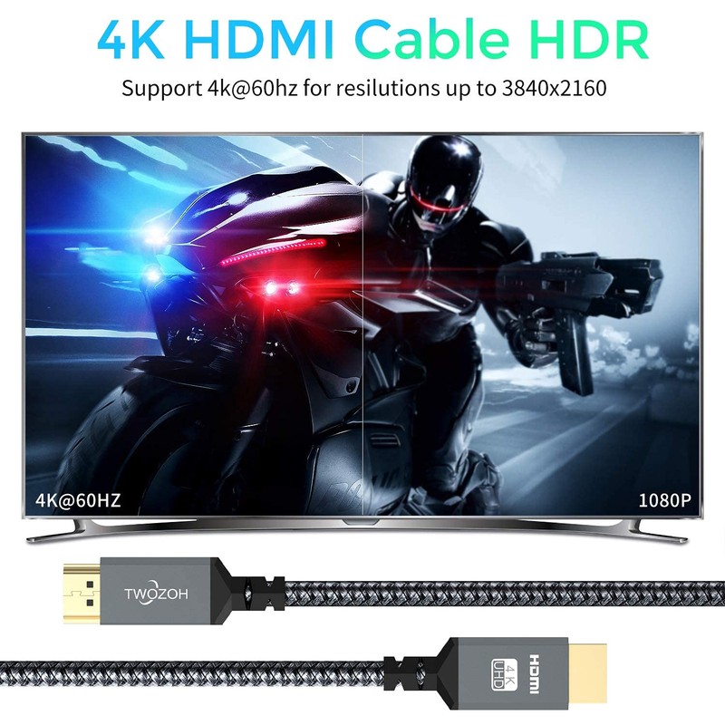 Twozoh 4K HDMI Cable, 2M 2-Pack Nylon Braided HDMI to