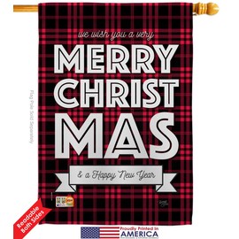 Buffalo Plaid Christmas Garden House Flags Kit Wintertime Santa Marry Xmas Present Reindeer Season Snow Small Decorative Gift Yard Banner Double-Sided Made In USA 28 X 40
