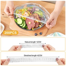Pack of 200 Food Storage Bags, Plastic Food Covers, Sealing Bags, Food Cover, Elastic Sealing Bags, Reusable Food Cover