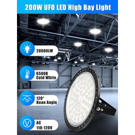 UFO LED High Bay Lights 200W 2 Packs,Super Bright 20000LM High Bay LED Shop Lights,6500K Daylight High Bay LED Lights,Waterproof LED Shop Lights,High Bay Lighting for Factory Warehouse Workshop