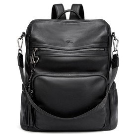 CLUCI Leather Backpack Purse for Women Large Travel Convertible Ladies Shoulder Bag Designer - Color: Black