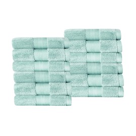 SUPERIOR Turkish Cotton 12-Piece Face Towel Set, Small Absorbent Towels for Quick Drying, Washcloths for Guest Bath, Master Bathroom, Gym, Spa, Airbnb, Apartment, Kids, Home Accessories, Dusty Aqua