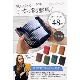 SIMPS Leather Card Case, Unisex Card Holder, Cowhide, Anti-Magnetic, Accordion Type, Holds 48 Cards, Box Included