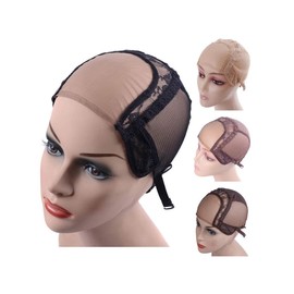 YANTAISIYU 4X4 Inch U Part Swiss Lace Wig Cap for Making Wigs with Adjustable Straps on the Back Glueless Hairnets (Black L)