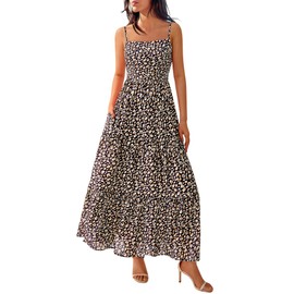 NOLLSOM Women's Summer Dress 2025 Casual Floral Boho Maxi Dresses Sleeveless Spaghetti Strap Long Beach Sun Dresses(Leopard Print,Medium)