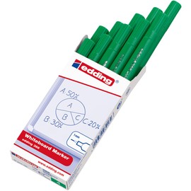 edding 366 whiteboard marker - green - 10 slim whiteboard pen - round nib 1 mm - dry-wipeable - for whiteboards, glass, magnetic and memo boards