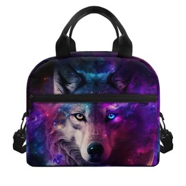 ZUXONGSY Wolf Lunch Bag for Kids 12-14 Years Old Purple Lunch Box for Boys with Pockets Insulated Lunch Box Small Lunch Tote Bag Men Lunchbag Work
