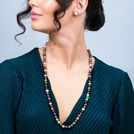 Treasure Bay Women's Pearl Necklace Multi-Colour 8-9mm Freshwater Pearl Necklace Lobster Claw Clasp (28 inches)