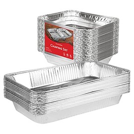 Stock Your Home Chafing Pan Set - 21 x 13 Full Size (5 Pack) - 9 x 13 Half Size (10 Pack) Rectangular Catering Dishes - Disposable Water Pans - Chafing Set for Catering, Buffets, Weddings, Parties