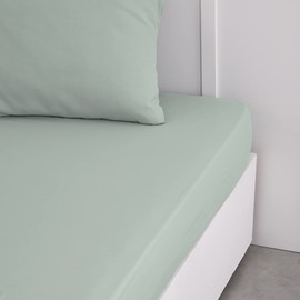 TODAY Essential Fitted Sheet, 160 x 200 cm, Double, 100% Cotton, Plain, Celadon
