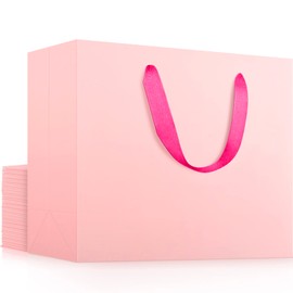 EUSOAR Extra Large Pink Gifts Wrap Bags, 20 Pack 16x6x12 inches Shopping Bags with Handles Bulk, Retail Wrapping Bags for Wedding, Craft Grocery, Boutique, Party Favor, Business
