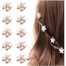 ミニヘアクリップ ヘアクリップ ヘアピン 真珠のヘアクリップ ヘアアクセサリー 髪飾り 髪留め 花 可愛い髪飾り レディース パーティー 結婚式 卒業式用 子ども 誕生日 (ホワイト, 10個)