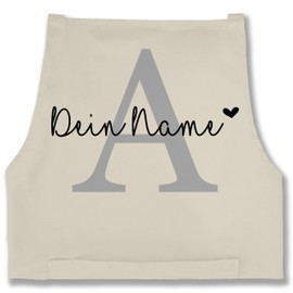 Geschenk mit Namen personalisiert by Shirtracer - Apron - and Initials - Letter Name Adjustable Heart, 3 natural white