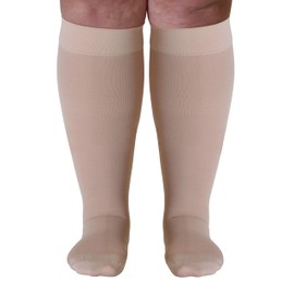 5XL Mojo Compression Socks 20-30mmHg for Extra X-Wide Calf - Lymphedema & Bariatric Opaque Knee-Hi Plus Size Ankles Closed Toe Beige XXXXX-L