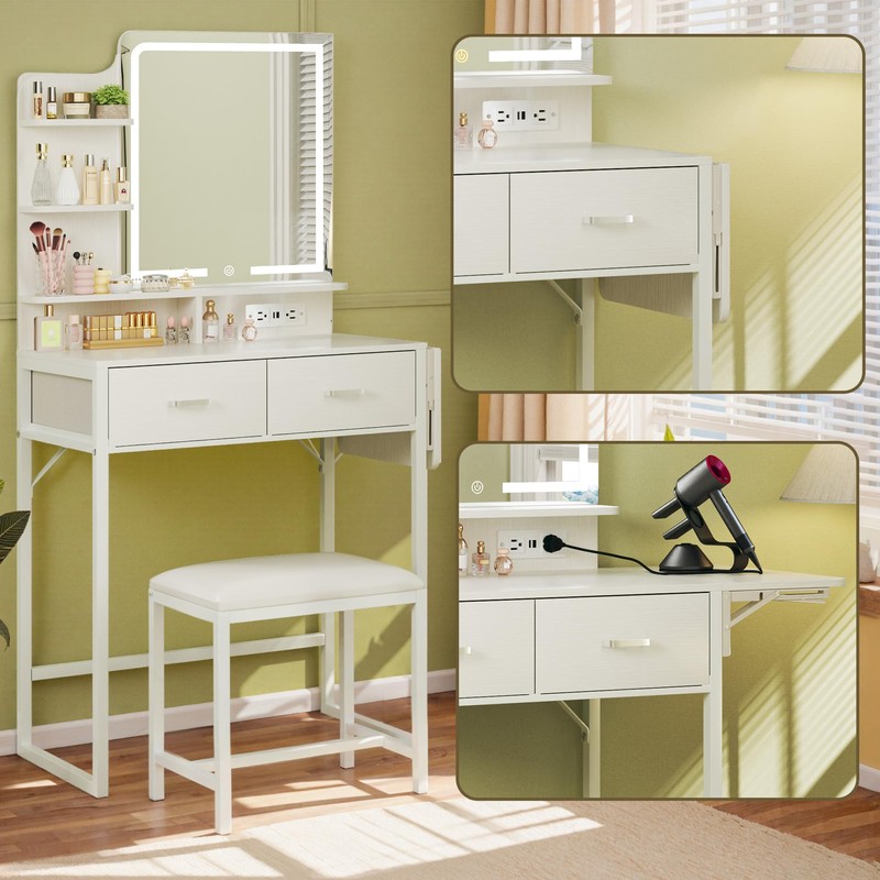 LIMGLIM Small Vanity Desk with Mirror and Lights, Makeup Vanity