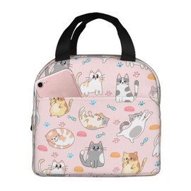 Pink Cat Lunch Bag Reusable Zipper Closure Insulated Pink Cats Lunch Box