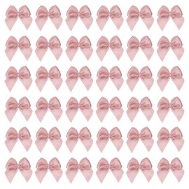 PATIKIL 1 Inch Mini Ribbon Bow 100 Pcs Satin Fabric Ribbon Flower Bows Appliques for DIY Craft Sewing Wedding Party Decoration, Dusty Rose