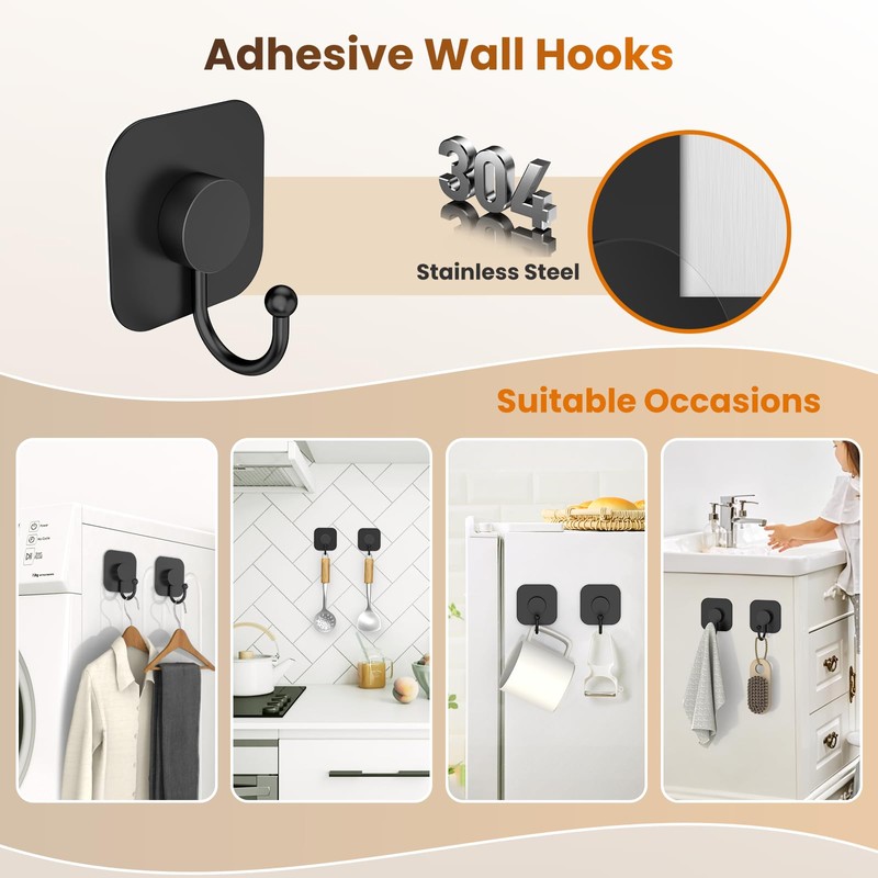 Aikzik 4 Pack Large Heavy Duty Wall Hooks - 26lb