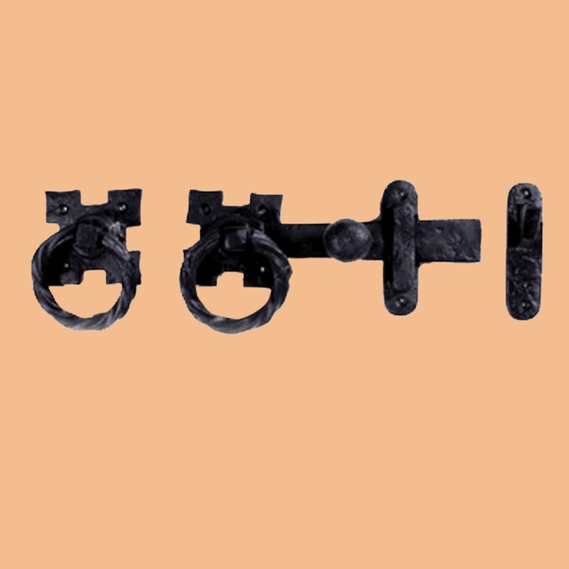 7" Wrought Iron Door Latch Lock Set Ring Pull Two-Way