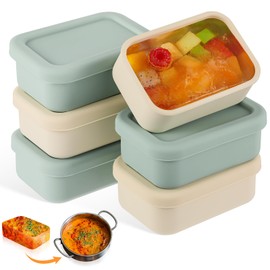 Teenyyou 6 Packs 1 Cup Silicone Soup Freezer Molds with Lid Silicone Soup Freezer Trays Rectangle Reusable Food Preserving Tray Freezing Sauces Stews(Sage Green, Beige)